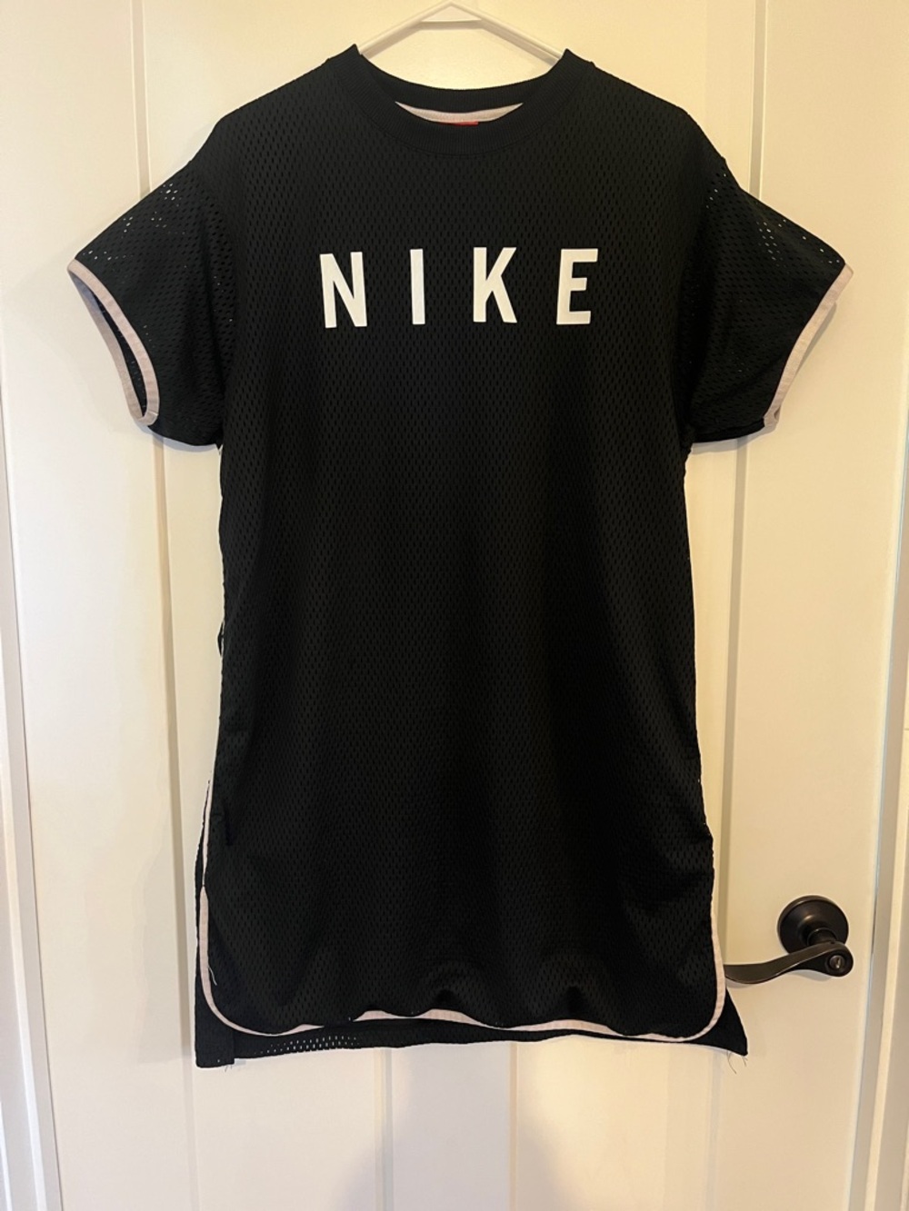 Nike Black Mesh Logo Tee Dress with White Trim